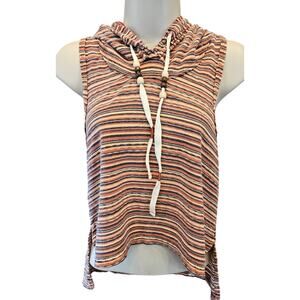 NWT free people rasta boho sleevless shirt jacket hooded hippie S striped orange